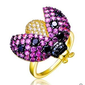 New Rachel Glauber Gold and Black Plated Multi Colored Cubic Zirconia Ring